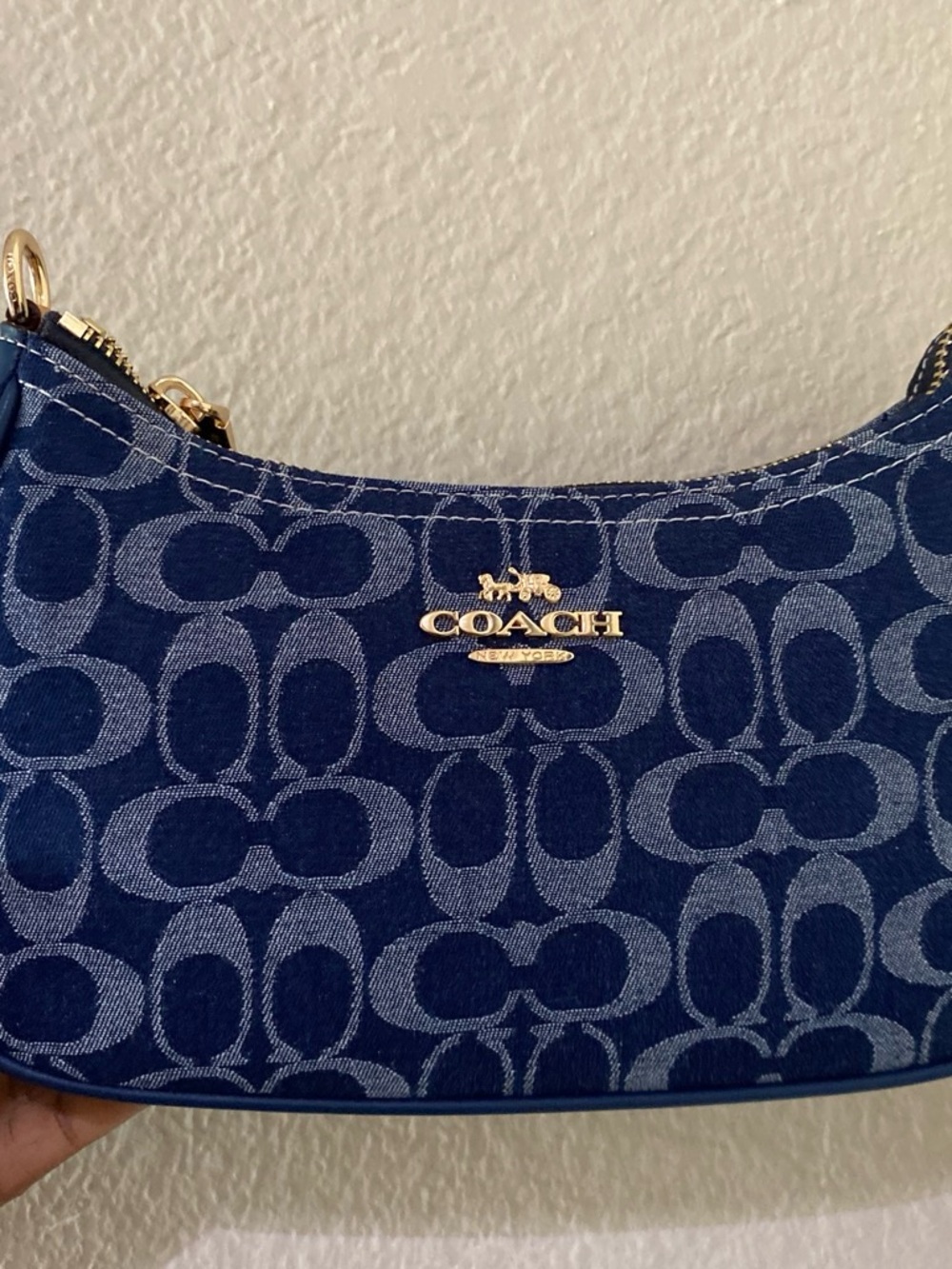 Coach Mini Crescent Shoulder Bag in Navy with Gold Hardware